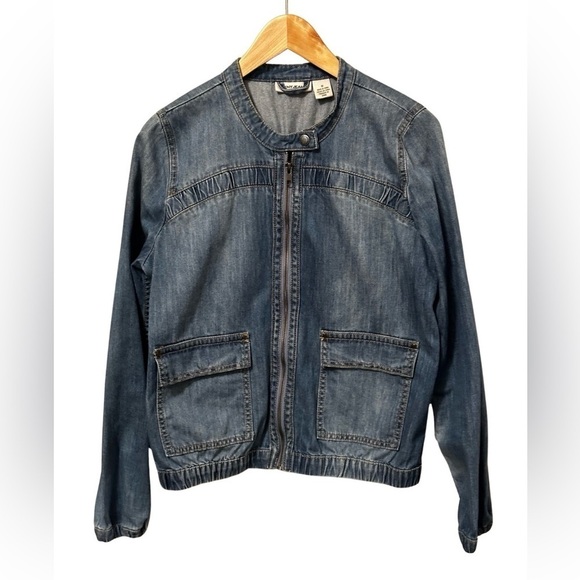 DKNY JEANS Blue Jean Bomber Jacket Women’s Size Medium. - Picture 14 of 15
